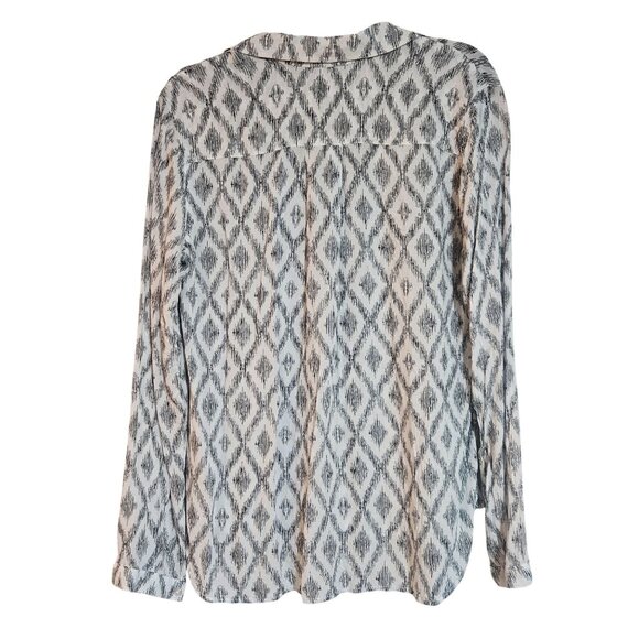 Cloth & Stone Button-Up Top Gray Diamond Print Size M Lightweight Boho Casual - Picture 3 of 11
